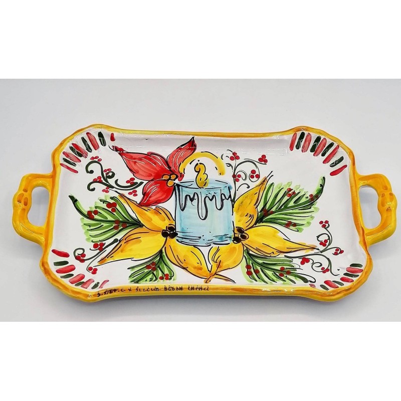 Tabuleiro retangular com pegas, prato de servir com decoração natalícia – 37×20 cm – 2 decorações disponíveis - 