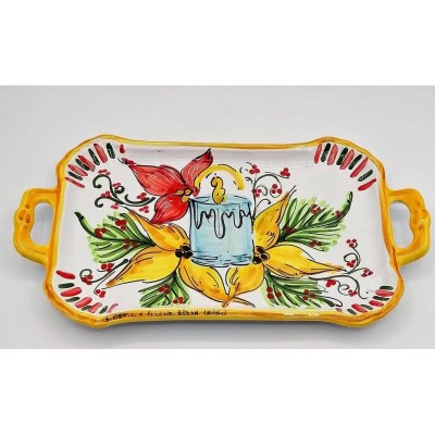 Rektangulär bricka med handtag, platta dekorerad jul - cm 37×20 - 2 dekorationer tillgängliga - 