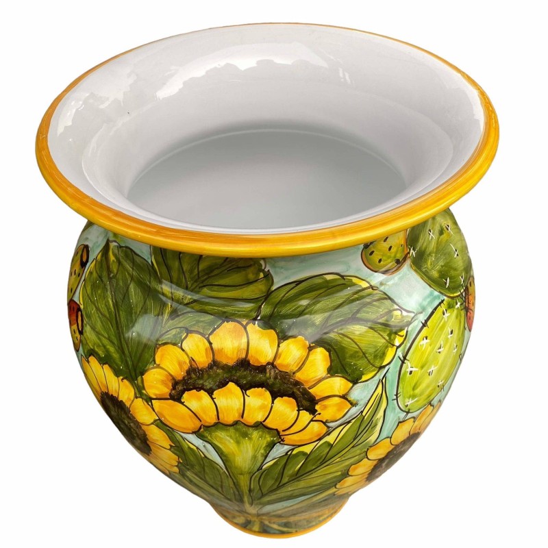 Tarro paraguas grande de cerámica de Caltagirone con decoración de tunas y girasoles - altura 50 cm - 