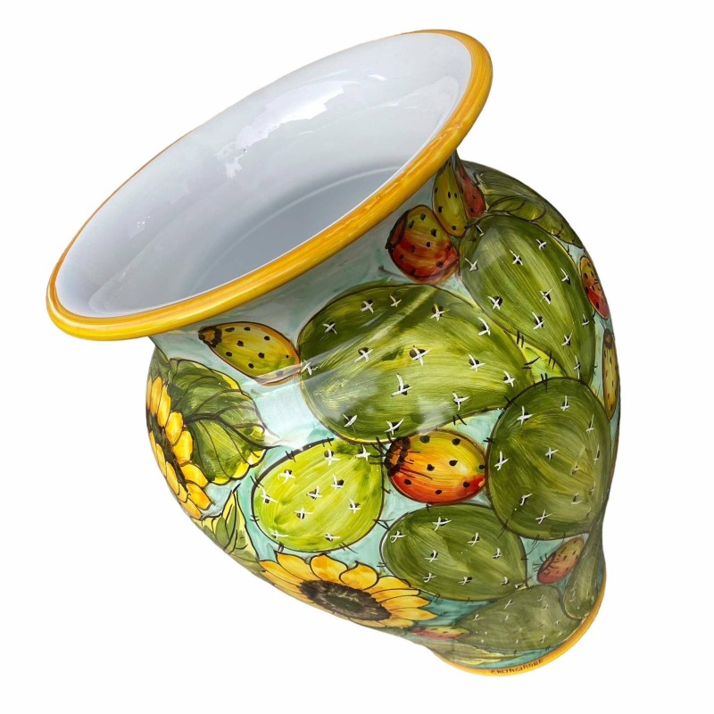 Tarro paraguas grande de cerámica de Caltagirone con decoración de tunas y girasoles - altura 50 cm - 