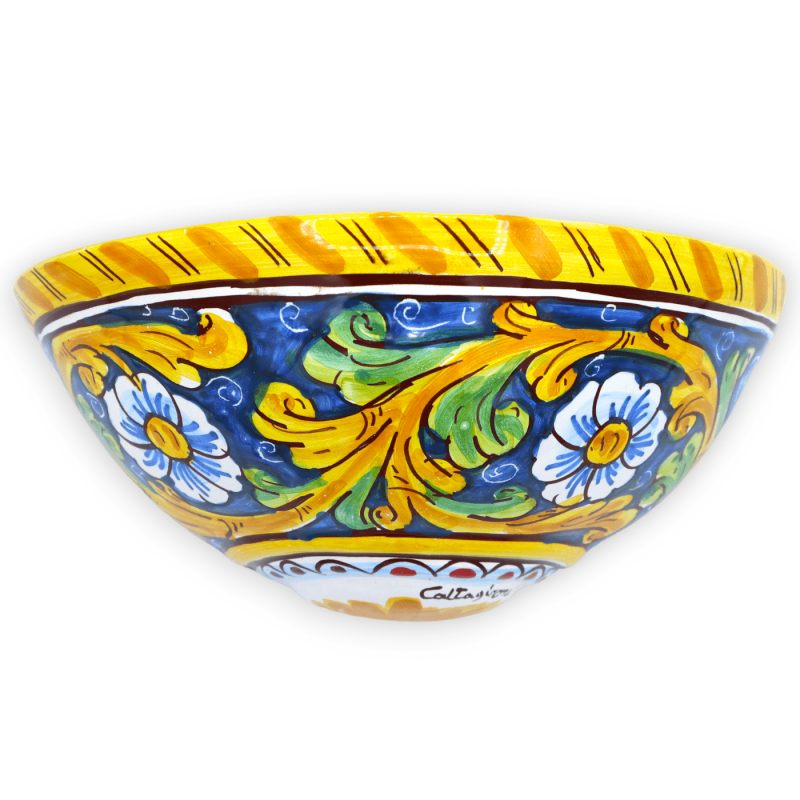 Alforje de cerâmica Caltagirone, decoração barroca e flores, fundo azul - 25 L x 11 a cm aprox. - 