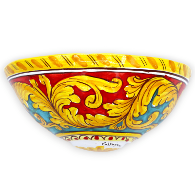 Caltagirone keramisk korg, barockdekoration på röd och grön bakgrund - L 22 x H 12 cm ca. - 