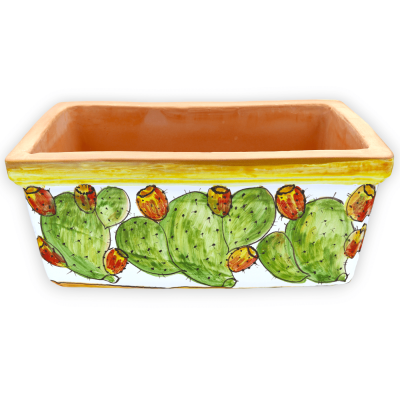Cassetta vaso rettangolare in pregiata ceramica, decoro pale ficodindia, in cinque opzioni dimensioni - (1Unità) - 