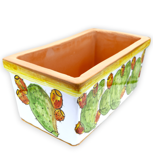 Cassetta vaso rettangolare in pregiata ceramica, decoro pale ficodindia, in cinque opzioni dimensioni - (1Unità) -  2