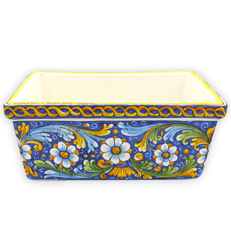 Rectangular vase in Caltagirone ceramic, floral decoration on blue background - in five size options - (1pc) - 