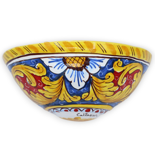 Cesto de cerâmica Caltagirone, C 22 x 12 cm aprox. Decoração barroca e floral, fundo azul - 