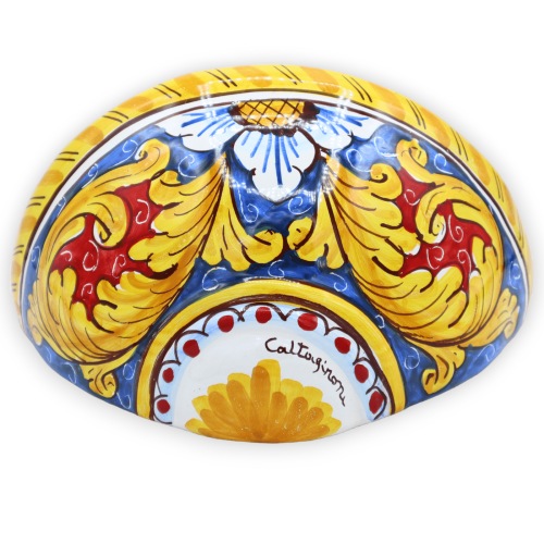 Korb aus Keramik aus Caltagirone, L ca. 22 x 12 cm, Barock- und Blumendekor, blauer Hintergrund -  2