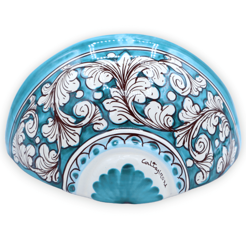Caltagirone ceramic pannier, various sizes (1pc) Baroque decoration on verdigris background - 