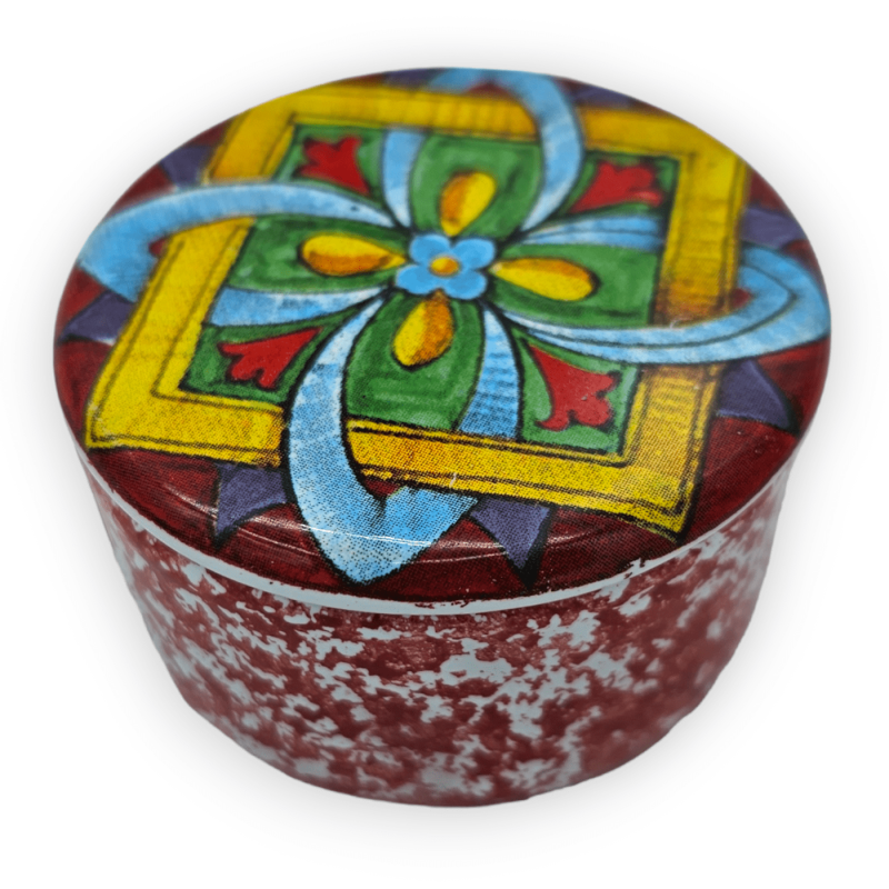 Boîte à bijoux en céramique fine, forme ronde, décor et couleur aléatoires, environ H 3 x L 5 cm. (1 pc) - 