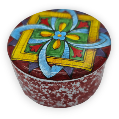 Boîte à bijoux en céramique fine, forme ronde, décor et couleur aléatoires, environ H 3 x L 5 cm. (1 pc) - 