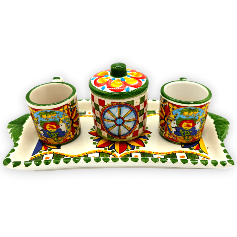 Serviço de café Tet a Tet, duas chávenas, açucareiro e tabuleiro em cerâmica fina, decoração carrinho - 