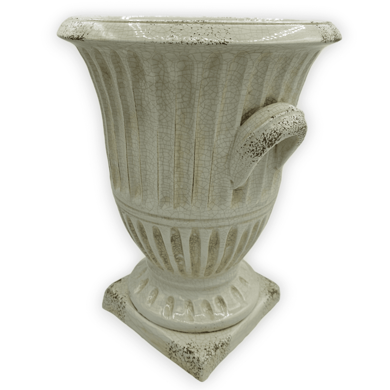Empire-Vase, H 33 und Ø ca. 25 cm. Antikweiß mit Crackle-Effekt - 