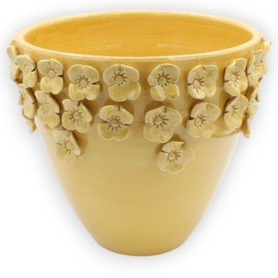 Vaso in pregiata ceramica con applicazioni di fiori a rilievo Ø 25 cm (1Unità) con 2 opzioni decoro - 