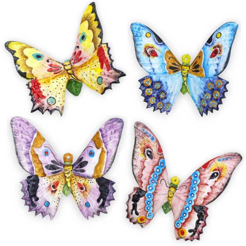 Farfalla Multicolore in pregiata ceramica Siciliana, decoro e colore casuale con tre opzioni dimensione (1pz) - 