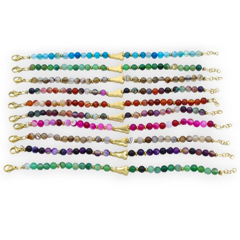 Armband aus sizilianischem Stahl mit mehrfarbigen Achatkugeln, zufällige Farbe – (1 Stück) - 