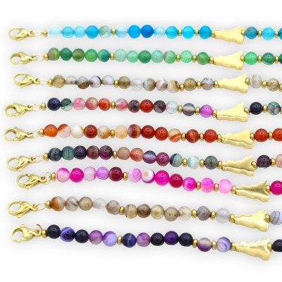 Pulseira Sicilia em Aço com Esferas de Ágata Multicolor, cor aleatória - (1ud) - 