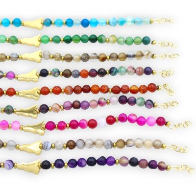 Pulseira Sicilia em Aço com Esferas de Ágata Multicolor, cor aleatória - (1ud) - 