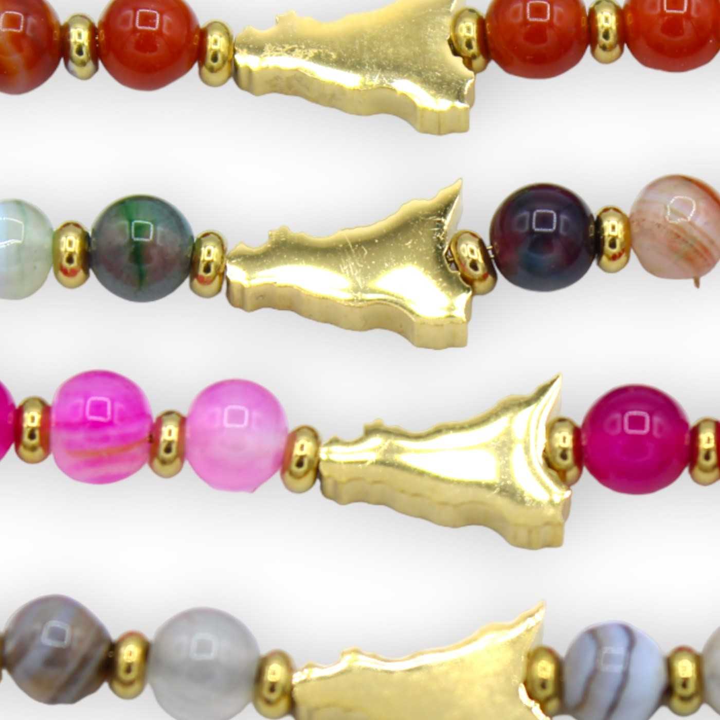 Bracelet en acier avec pierres d'agate multicolores, couleur aléatoire -  (1pc)