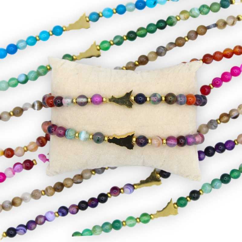 Bracelet en acier Sicile avec sphères d'agate multicolores, couleur aléatoire - (1pc) - 