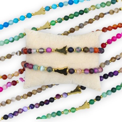 Armband aus sizilianischem Stahl mit mehrfarbigen Achatkugeln, zufällige Farbe – (1 Stück) - 