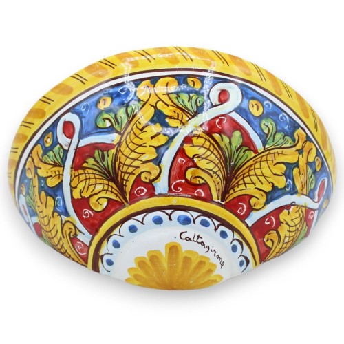 Korb aus Keramik aus Caltagirone, ca. 22 x 12 cm, barockes und geometrisches Dekor -  2