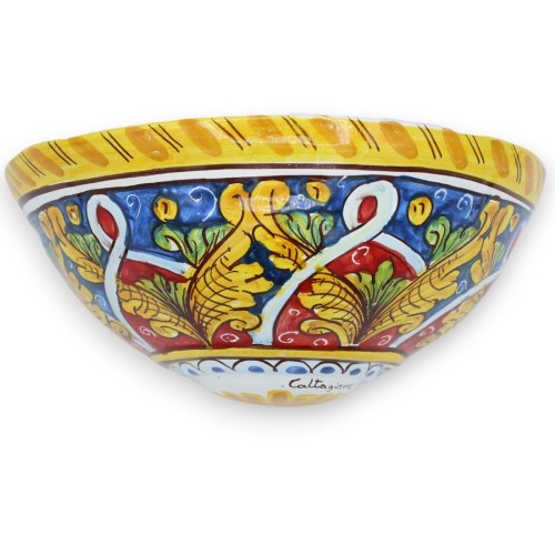 Panier en céramique de Caltagirone, environ 22 x 12 cm, décor baroque et géométrique - 