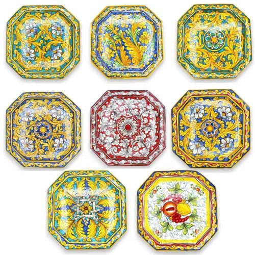Assiette octogonale en céramique Caltagirone, avec différentes options de décoration - h 32 x 32 cm environ. (1 pc) - 