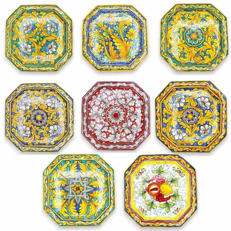 Piatto Ottagonale ceramica Caltagirone, con diverse opzioni decoro - h 32 x 32 cm ca. (1pz) - 