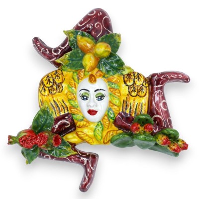 Trinacria Sicilian ceramics, mixed fruit and prickly pear blade applications, 3 size options (1 unit) Bordeaux backgroun