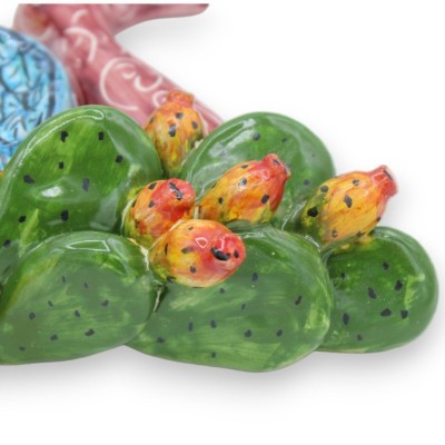 Trinacria ceramica Siciliana, applicazioni Frutta mista e Pale Ficodindia, 3 opzioni misura (1unità) fondo Bordeaux - 
