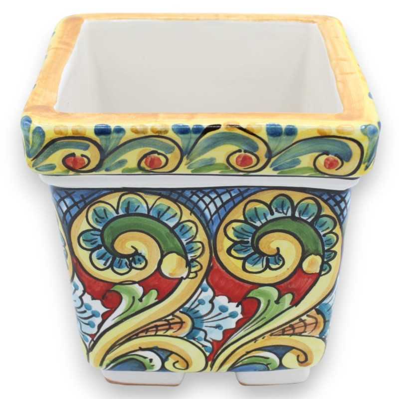 Cassetta vaso quadrata in Ceramica Caltagirone, decoro barocco e floreale, con due opzioni misura (1pz) - 