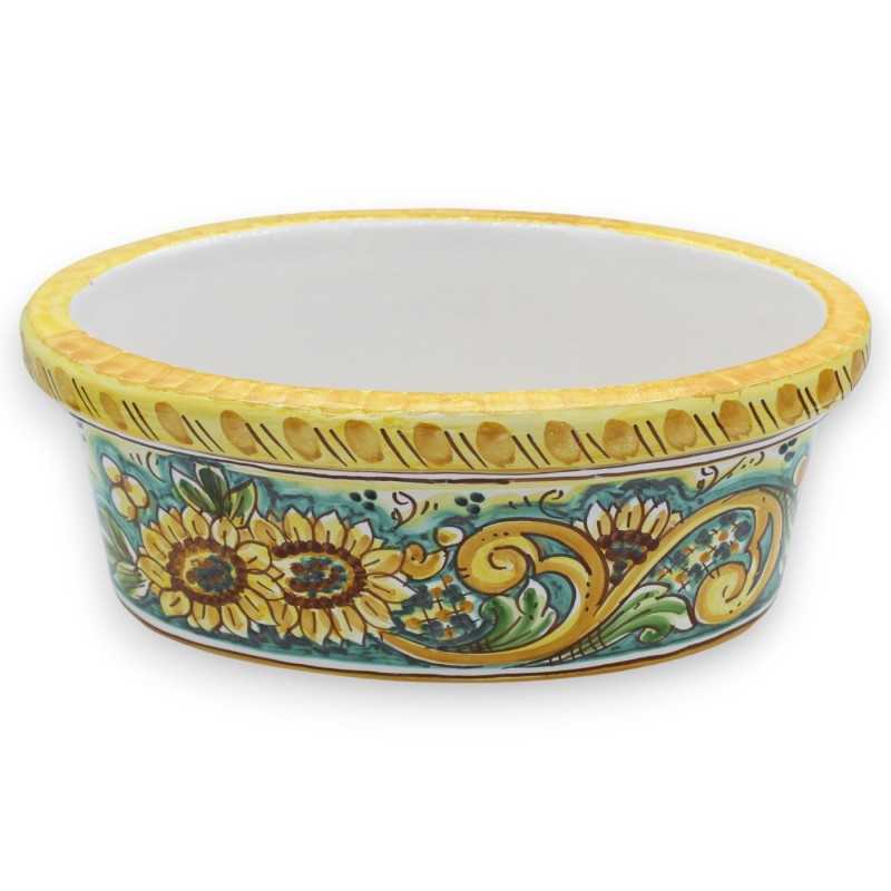 Jarrón de caja ovalada en cerámica Caltagirone, decoración barroca y girasoles, L 33 cm x P 20 cm x H 14 cm aprox. - 