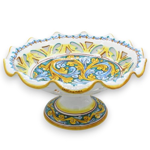 Puesto de frutas festoneado y perforado, cerámica de Caltagirone, decoración barroca de 3 opciones de tamaño (1 pieza) -