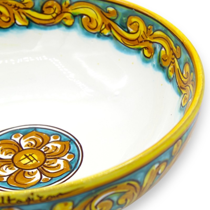 Ensaladera de cerámica Caltagirone, Ø 27 cm aprox. decoración barroca y flores - 