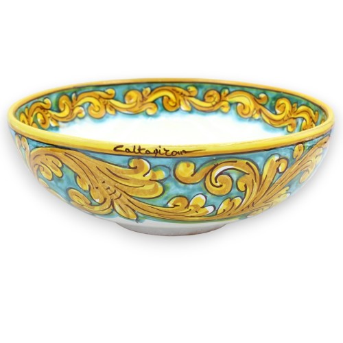 Saladeira de cerâmica Caltagirone, Ø 27 cm aprox. decoração barroca e flor - 