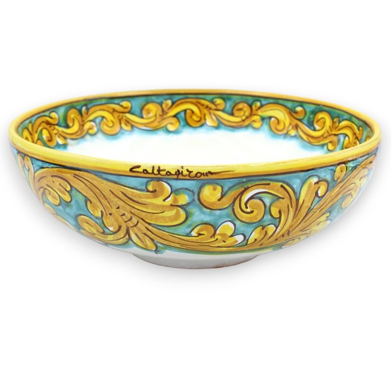 Ensaladera de cerámica Caltagirone, Ø 27 cm aprox. decoración barroca y flores - 