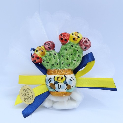 Wazon Favor Magnet z ręcznie zdobionymi ostrzami z opuncji w komplecie z torebką z 5 cukierkowymi migdałami Maxtris, (1  2