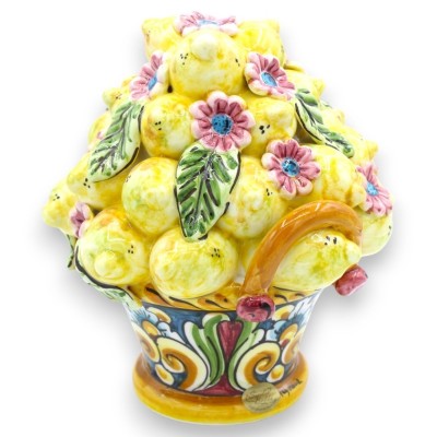 Caltagirone keramisk mittkorg, h ca 20 cm. Multidekoration med applicering av citroner, blommor och blad - 