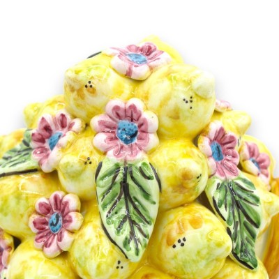 Caltagirone-Keramikkorb, H ca. 20 cm. Multi-Dekoration mit Applikationen aus Zitronen, Blumen und Blättern - 