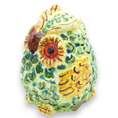 Igeleule aus Caltagirone-Keramik, H ca. 11 cm. - mehrfarbiges Gefieder, zufällige Farbe (1 Stück) - 
