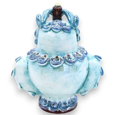 Gufo con decori in rilievo ceramica Caltagirone, smalto madreperla con dettagli oro zecchino 24k, h 16/17 cm ca. (1pz) -