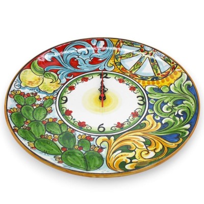 Caltagirone ceramic clock, with gear, baroque decoration, cart wheel and prickly pear, various sizes (1pc) - 