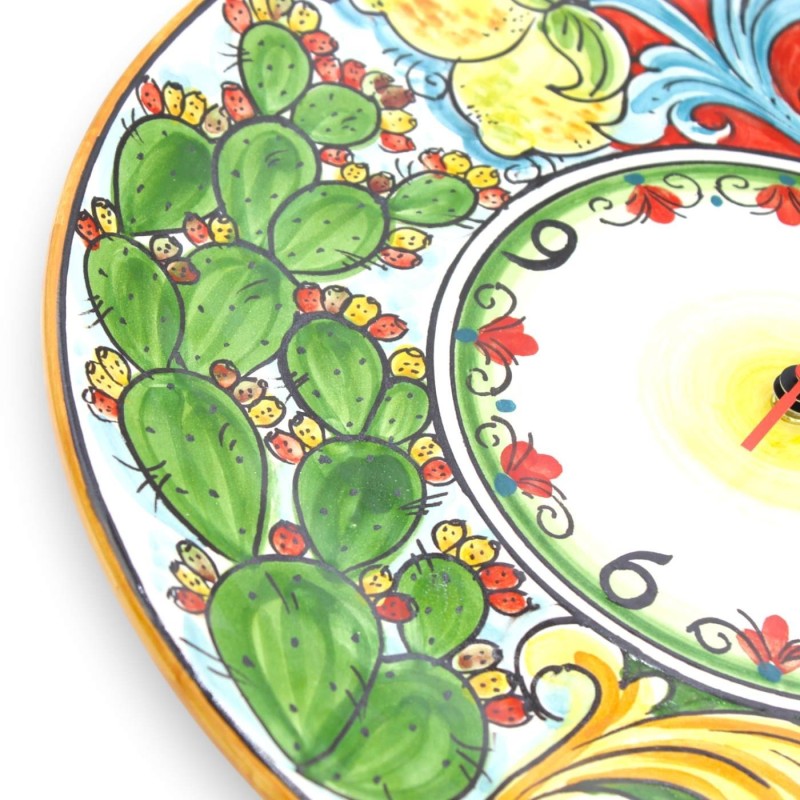 Orologio ceramica Caltagirone, Con Ingranaggio, decoro barocco, ruota di carretto e ficodindia, varie misure (1Unità) - 