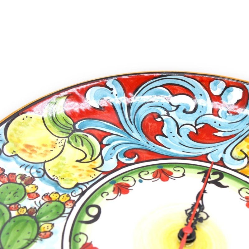 Caltagirone ceramic clock, with gear, baroque decoration, cart wheel and prickly pear, various sizes (1pc) - 