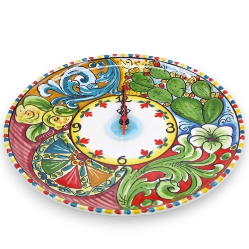 Orologio ceramica Caltagirone, varie misure (1Unità) decoro barocco siciliano, ruota di carretto e ficodindia -  2