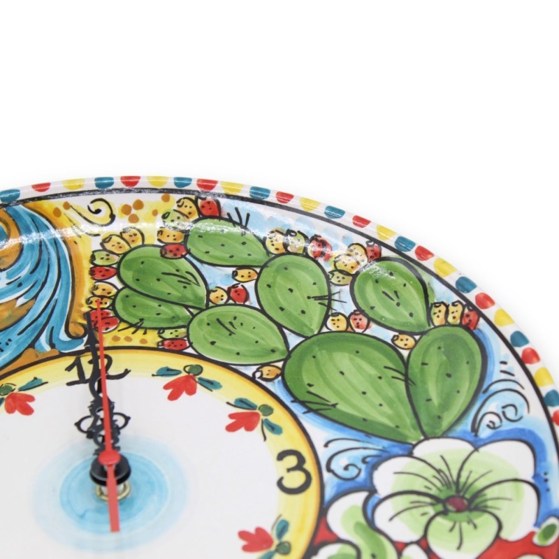 Zegar ceramiczny Caltagirone, różne rozmiary (1 szt.) Sycylijska dekoracja barokowa, koło wozu i opuncja - 
