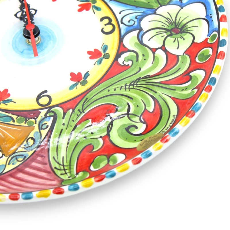 Caltagirone keramisk klocka, olika storlekar (1 st) siciliansk barockdekor, vagnshjul och prickly pear - 