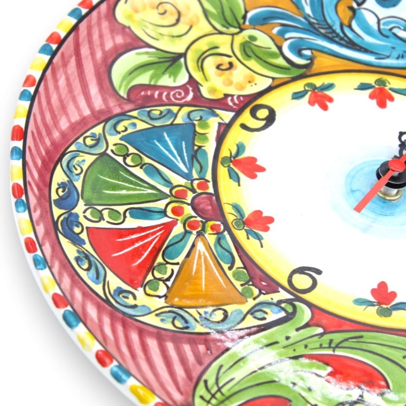 Orologio ceramica Caltagirone, varie misure (1Unità) decoro barocco siciliano, ruota di carretto e ficodindia -  Orologio ceramica Caltagirone, varie misure (1Unità) decoro barocco siciliano, ruota di carretto e ficodindia -