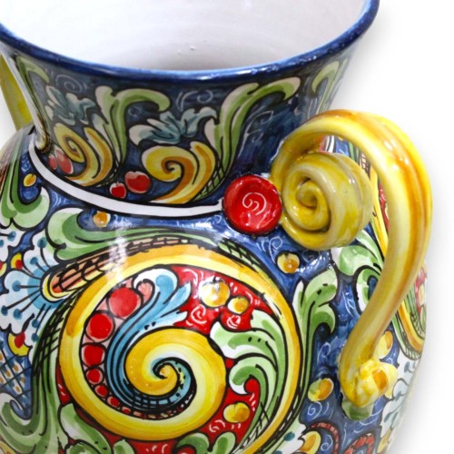 Quartara-Vase aus Caltagirone-Keramik mit Griffen – H ca. 40 cm. Barocker und vielfarbiger Blumenschmuck -  2