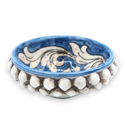 Cuenco Pigna de cerámica Caltagirone, varias opciones de tamaño (1ud) Azul antiguo con decoración barroca blanca - 